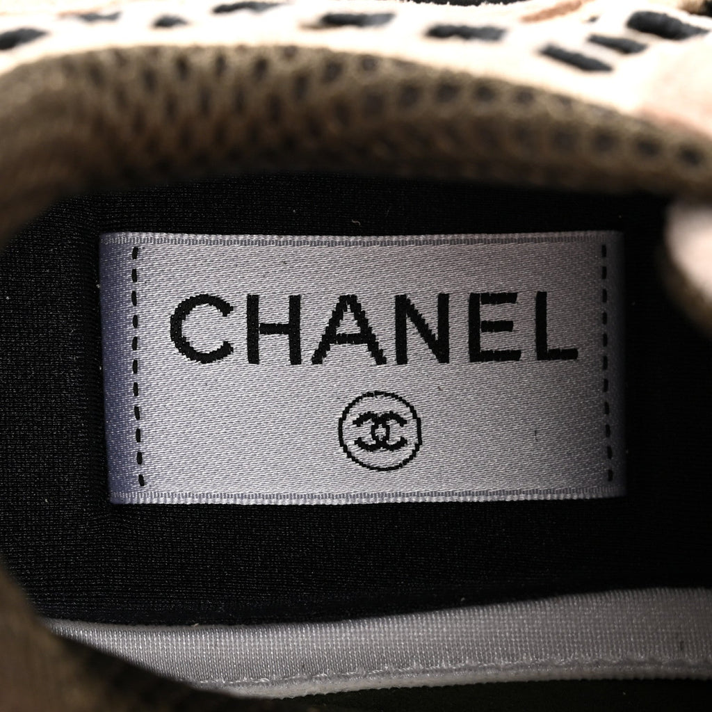 Chanel Suede Calfskin Embroidered CC Sneakers 35.5 Beige Black