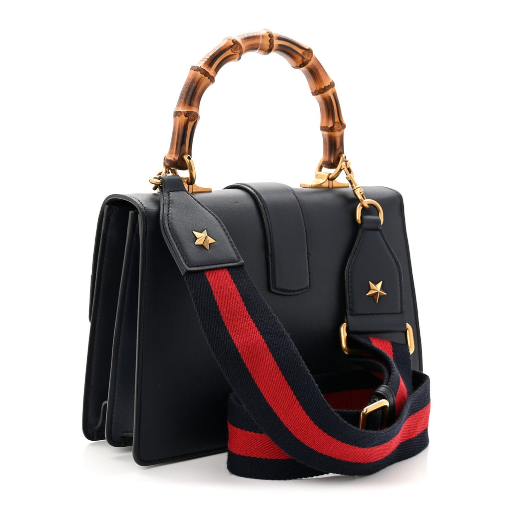 Gucci Moon Calfskin Web Medium Dionysus Bamboo Top Handle Bag Black Bright Evergreen Hibiscus Red