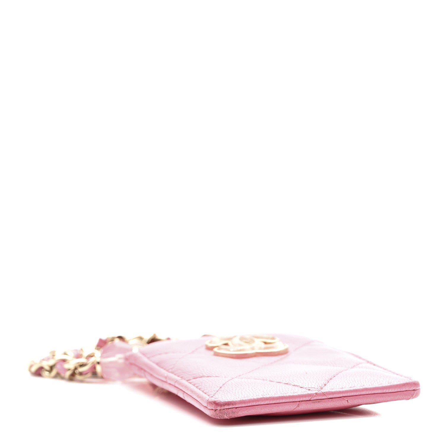 Lambskin Quilted Enamel Chanel Card Holder On Chain Pink