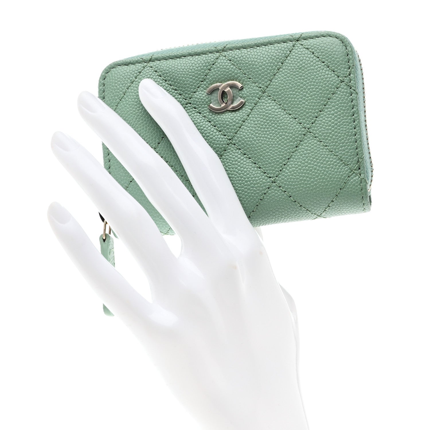 Caviar Quilted Zip Around Coin Purse Wallet Light Green