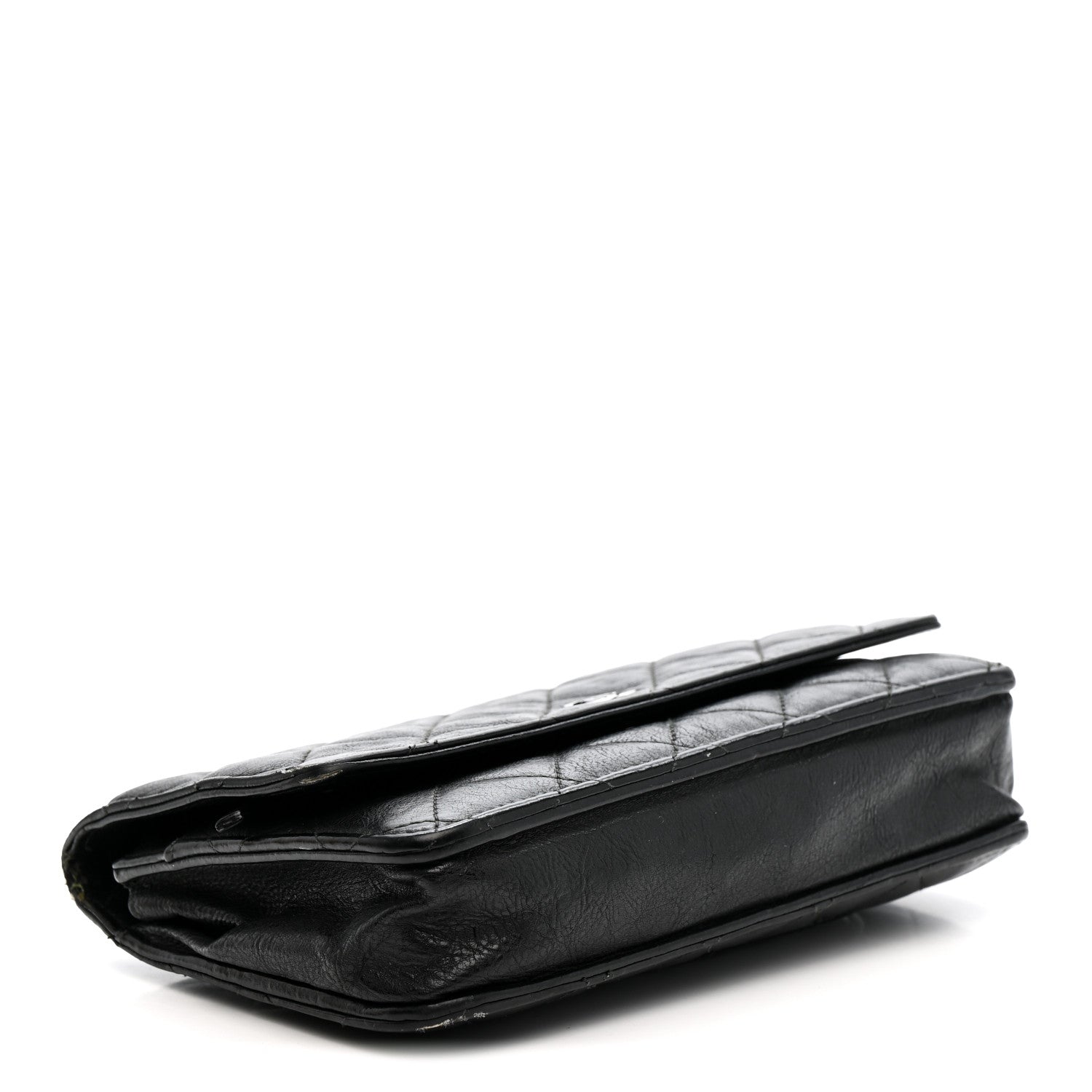 Chanel Crumpled Calfskin Quilted Wallet On Chain WOC So Black