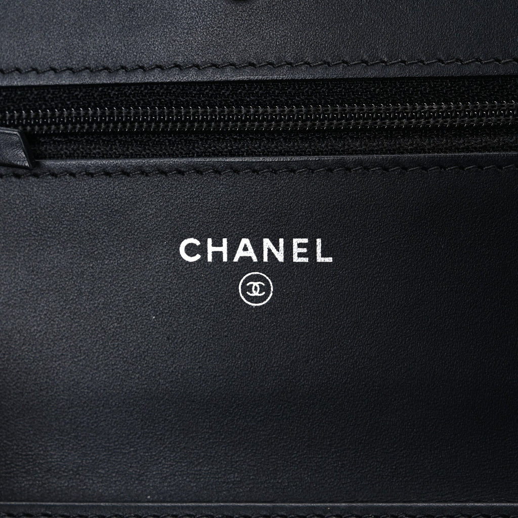 Chanel Aged Calfskin Quilted Lucky Charms 2.55 Reissue Wallet On Chain WOC Black