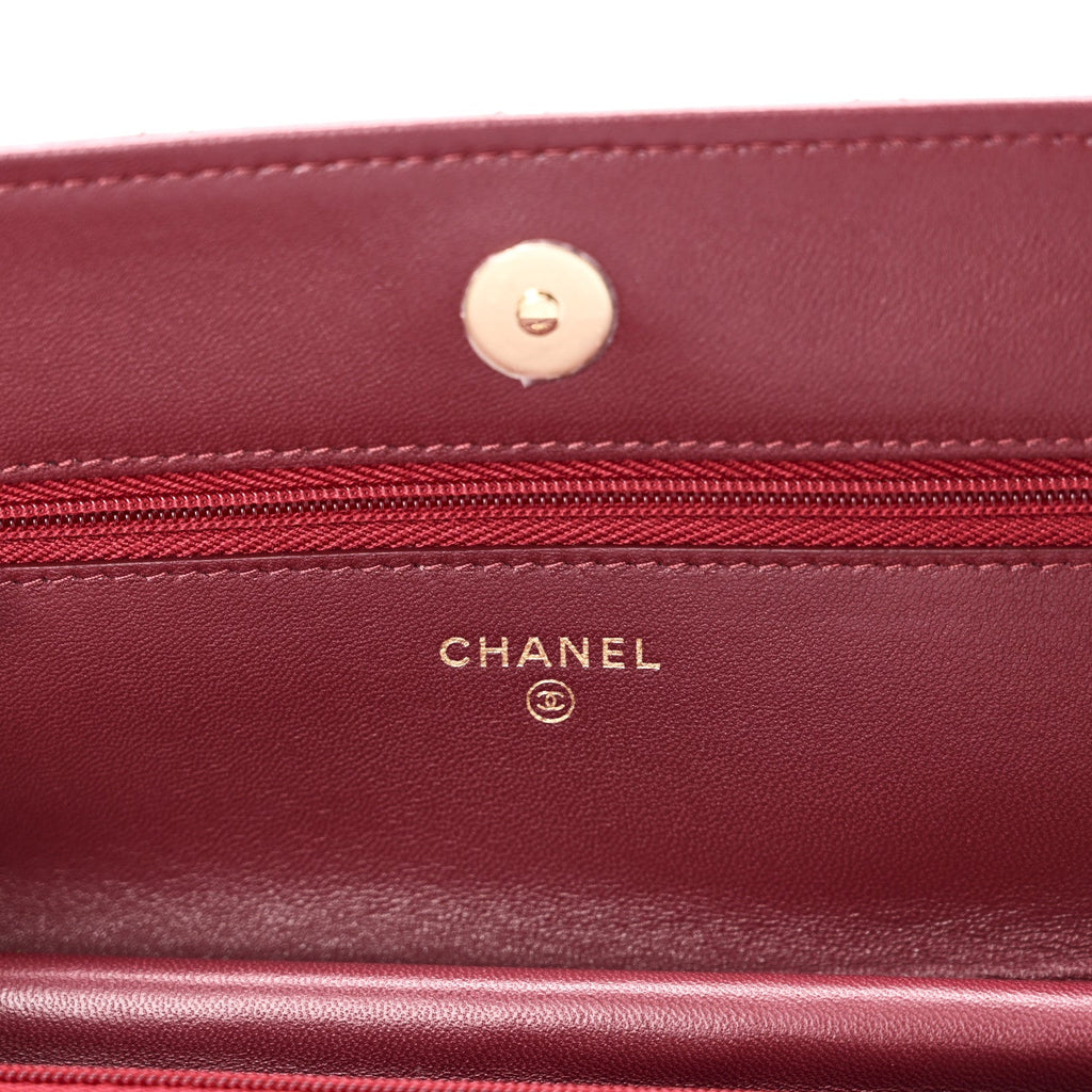Chanel Lambskin Quilted Wallet On Chain WOC Burgundy