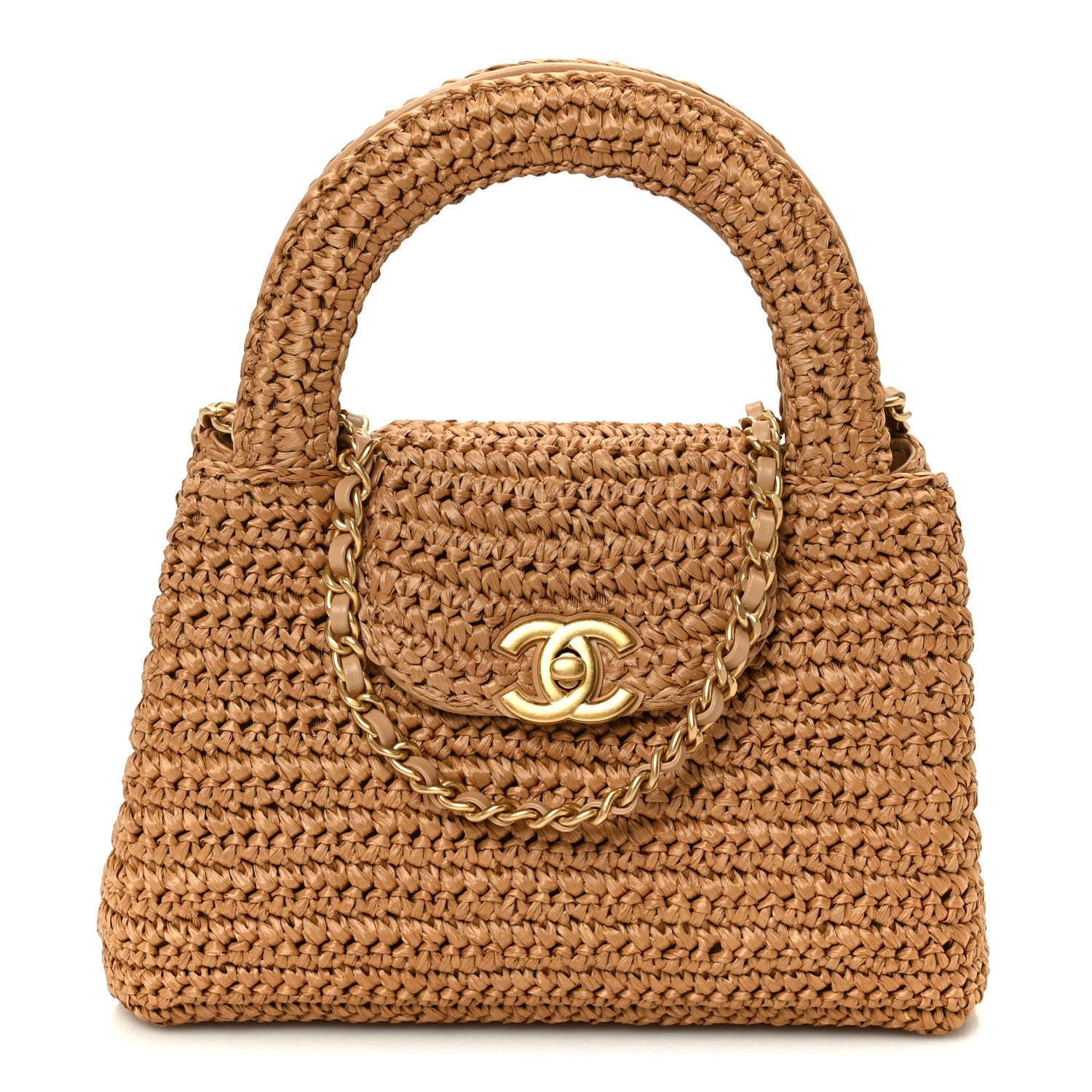 Chanel Braided Raffia Nano Kelly Flap Bag Dark Beige