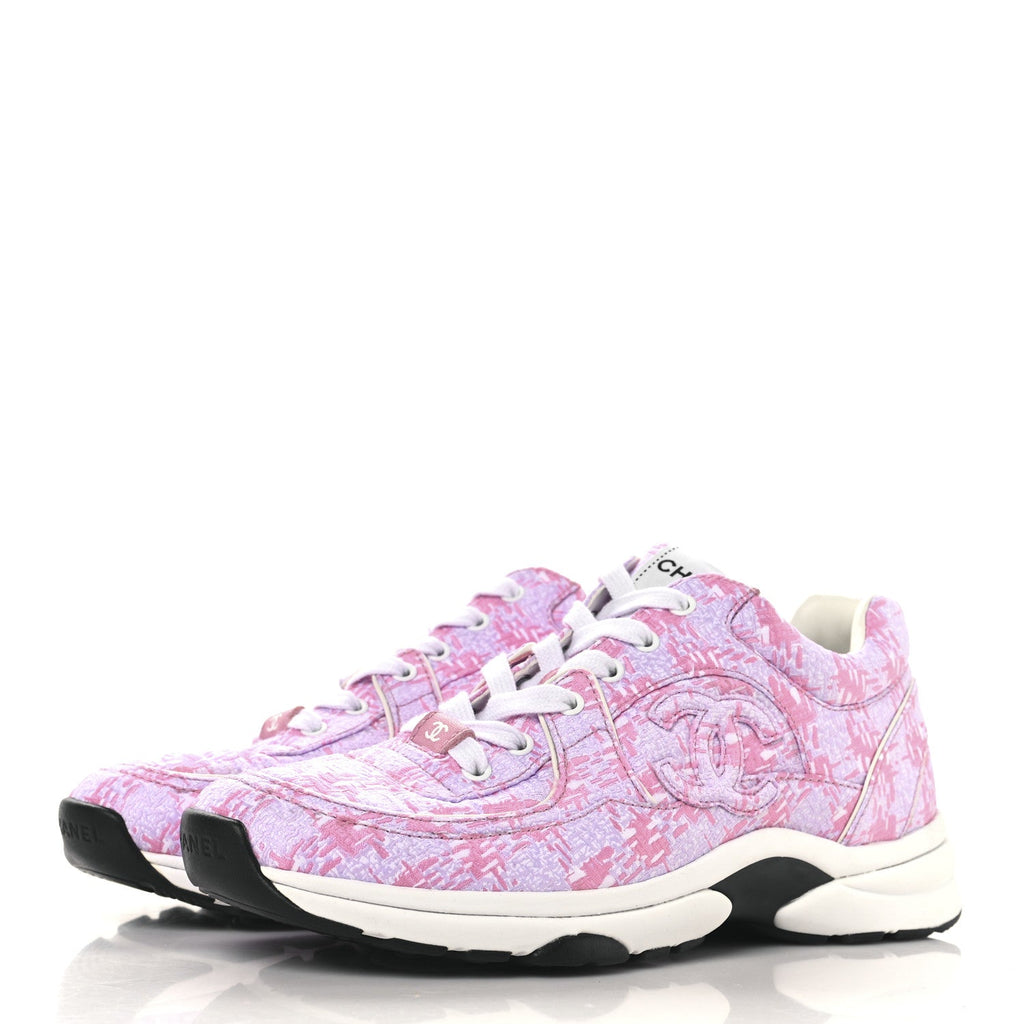 Chanel Tweed CC Sneakers 39 Pink