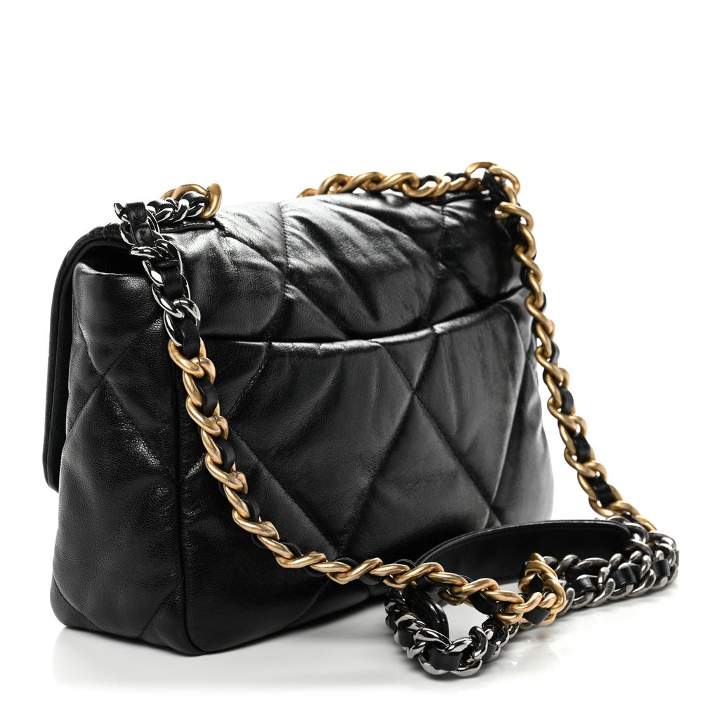 Chanel Shiny Goatskin Quilted Medium Chanel 19 Flap Black