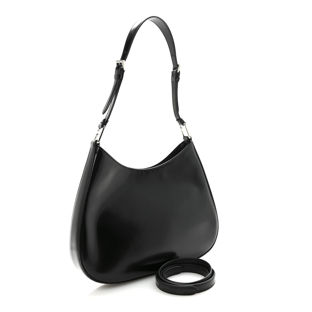 Prada Spazzolato Cleo Adjustable Strap Shoulder Bag  Black