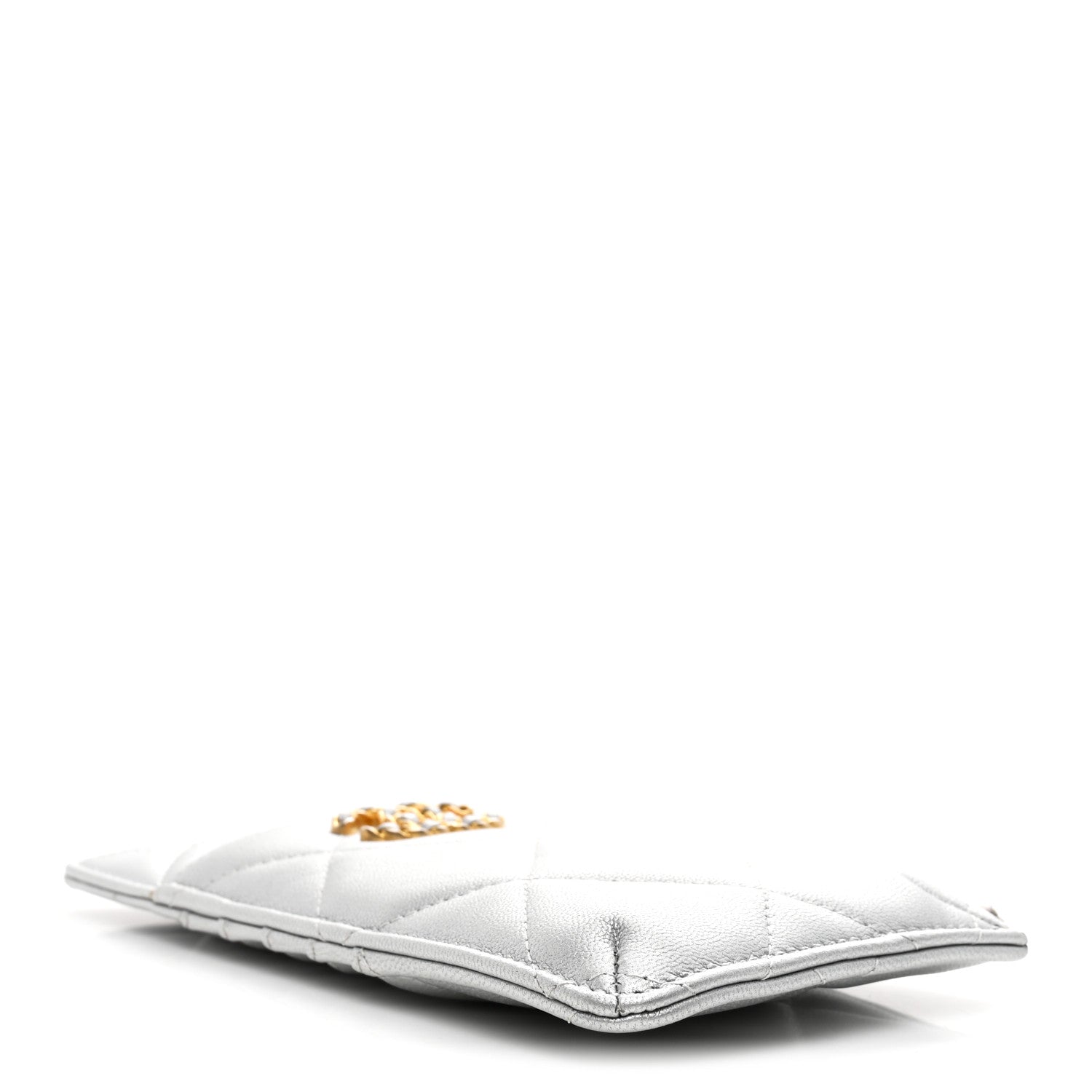 Chanel Lambskin Quilted Chanel 19 Phone and Card Holder Silver