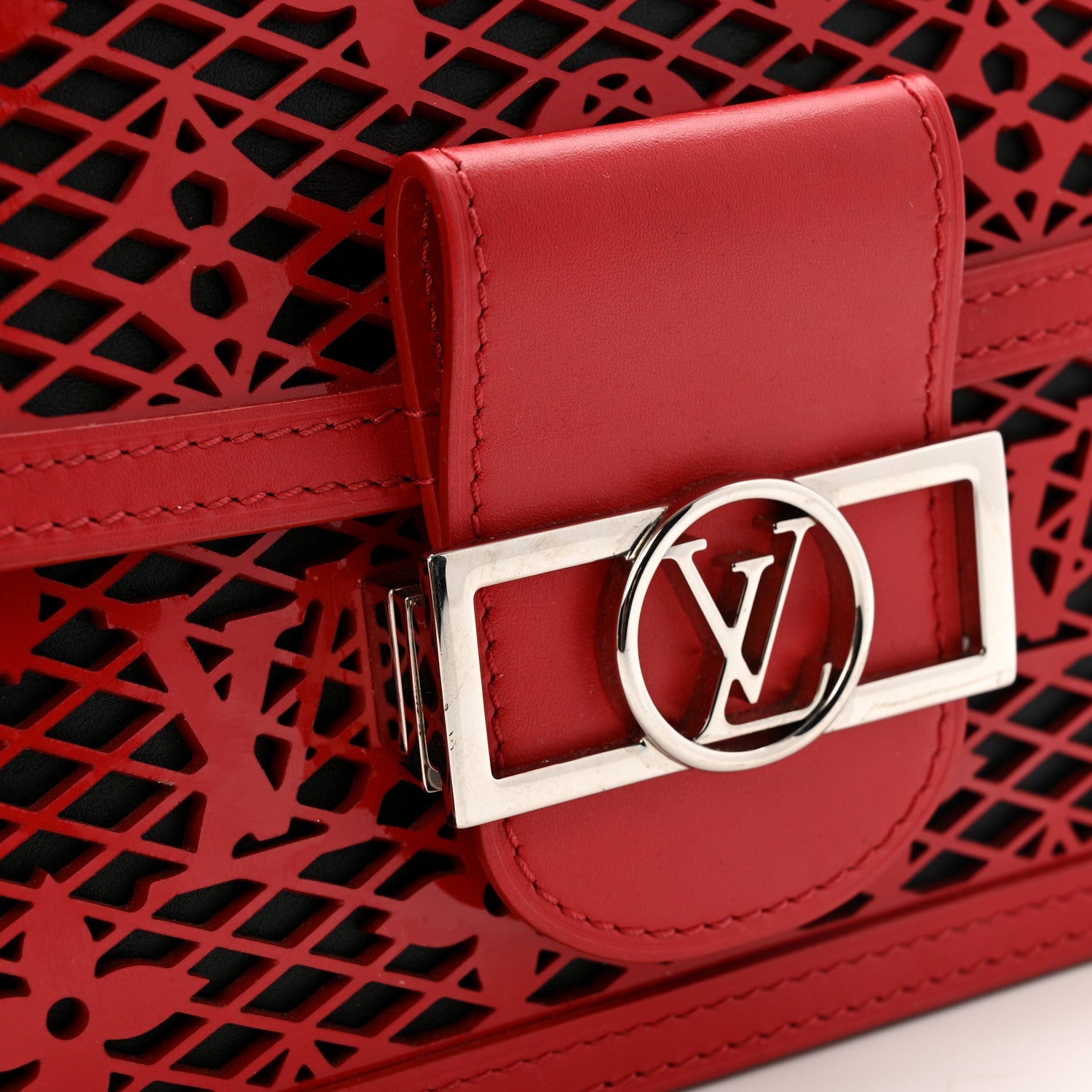 Louis Vuitton Patent Calfskin Monogram Lace Dauphine Mini Red