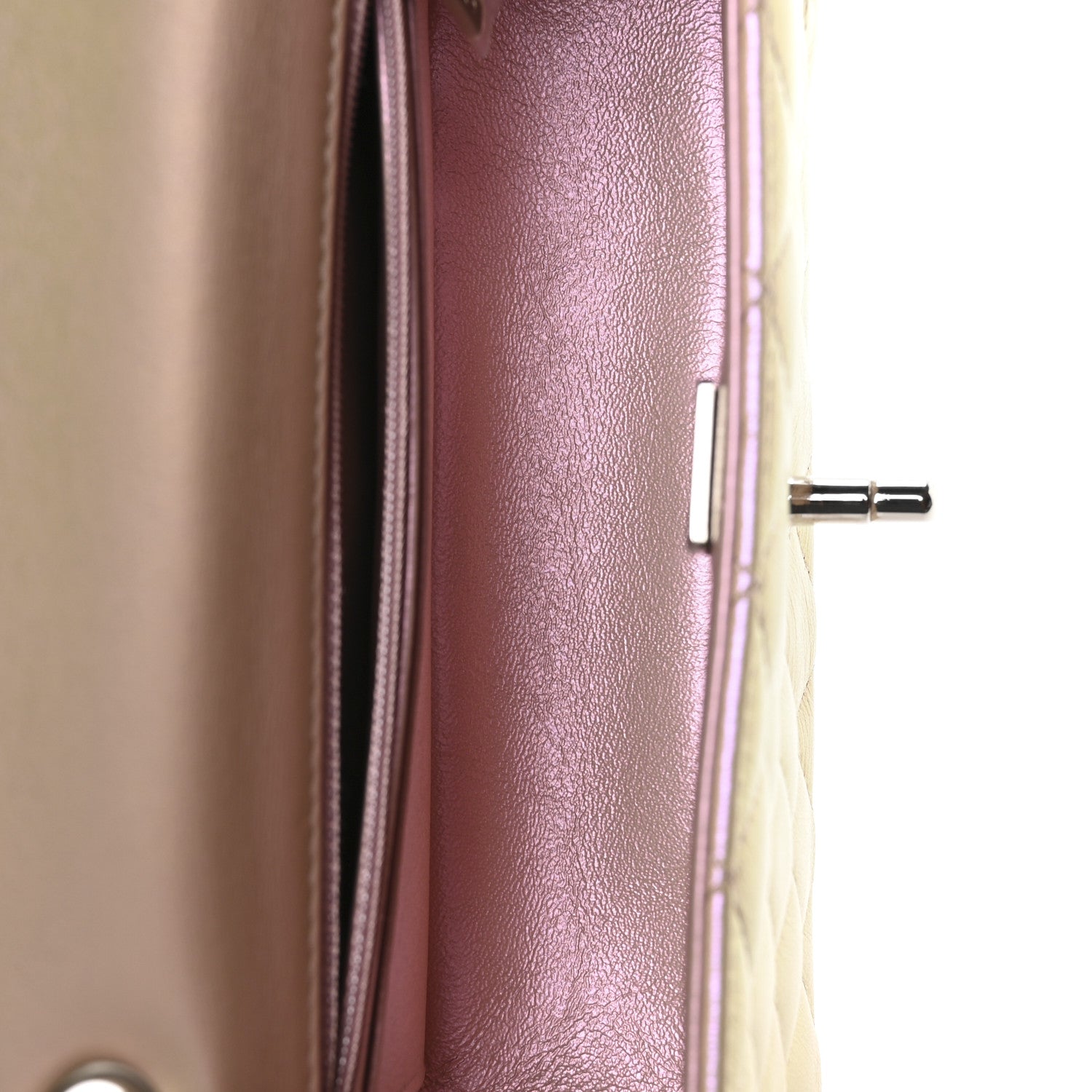 Chanel Iridescent Calfskin Quilted Mini Rectangular Flap Pink