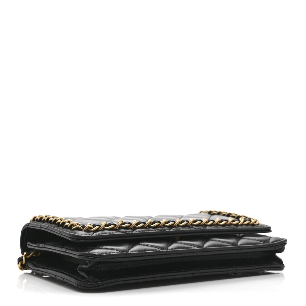 Chanel Lambskin Quilted Chain Around Wallet On Chain WOC Black