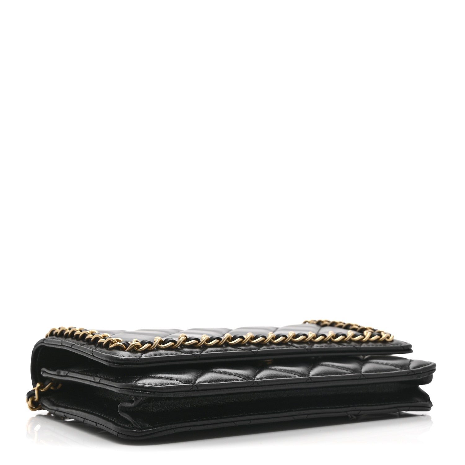 Chanel Lambskin Quilted Chain Around Wallet On Chain WOC Black