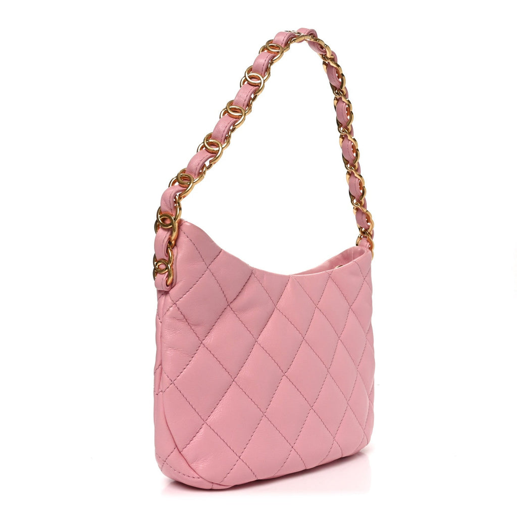 Chanel Lambskin Quilted CC Links Hobo Light Pink
