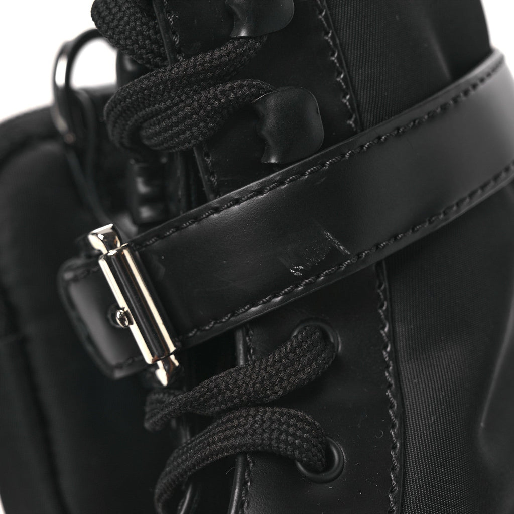 Prada Spazzolato Rois Nylon Metal Triangle Logo Monolith Pouch Pocket 55mm Boots 38 Black