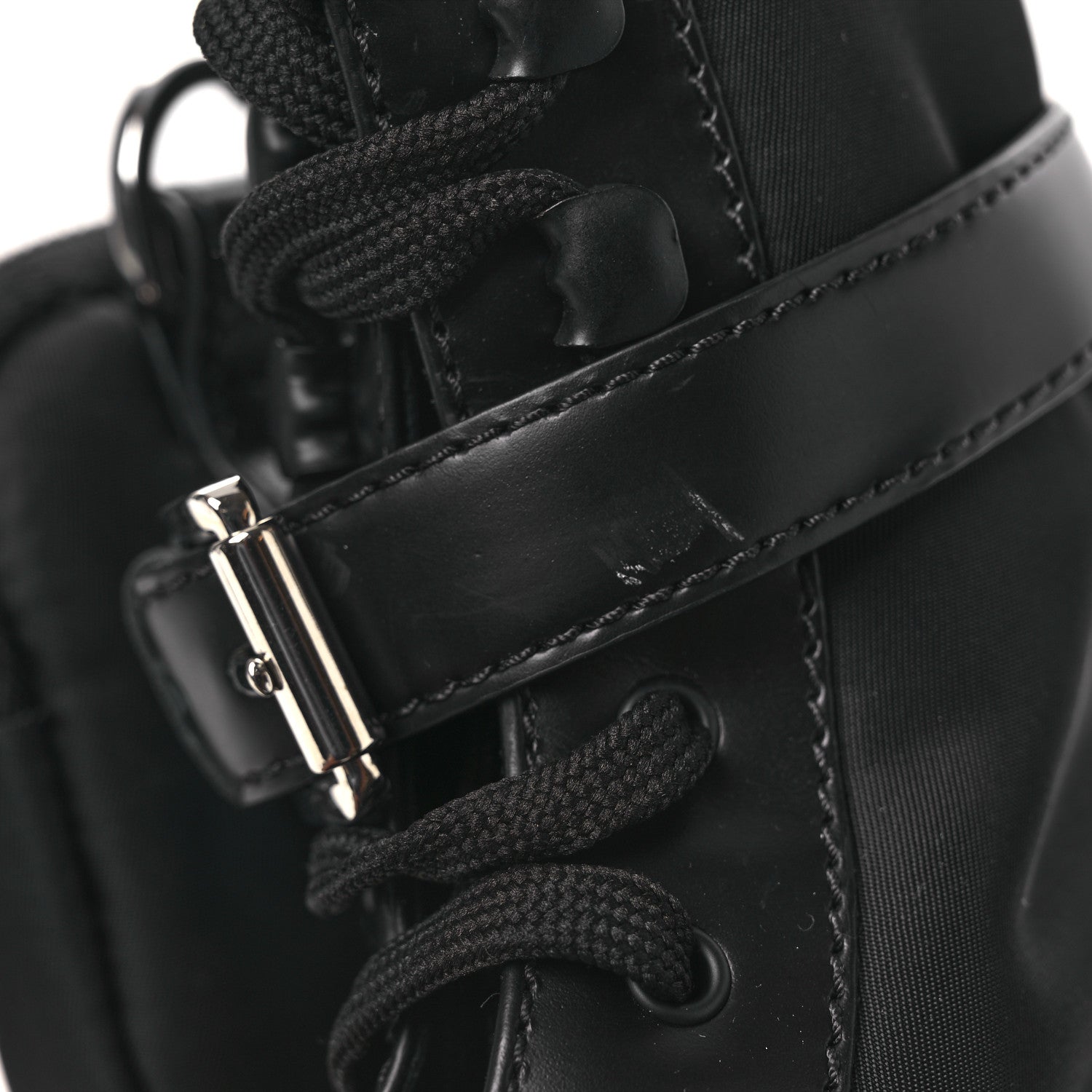 Prada Spazzolato Rois Nylon Metal Triangle Logo Monolith Pouch Pocket 55mm Boots 38 Black