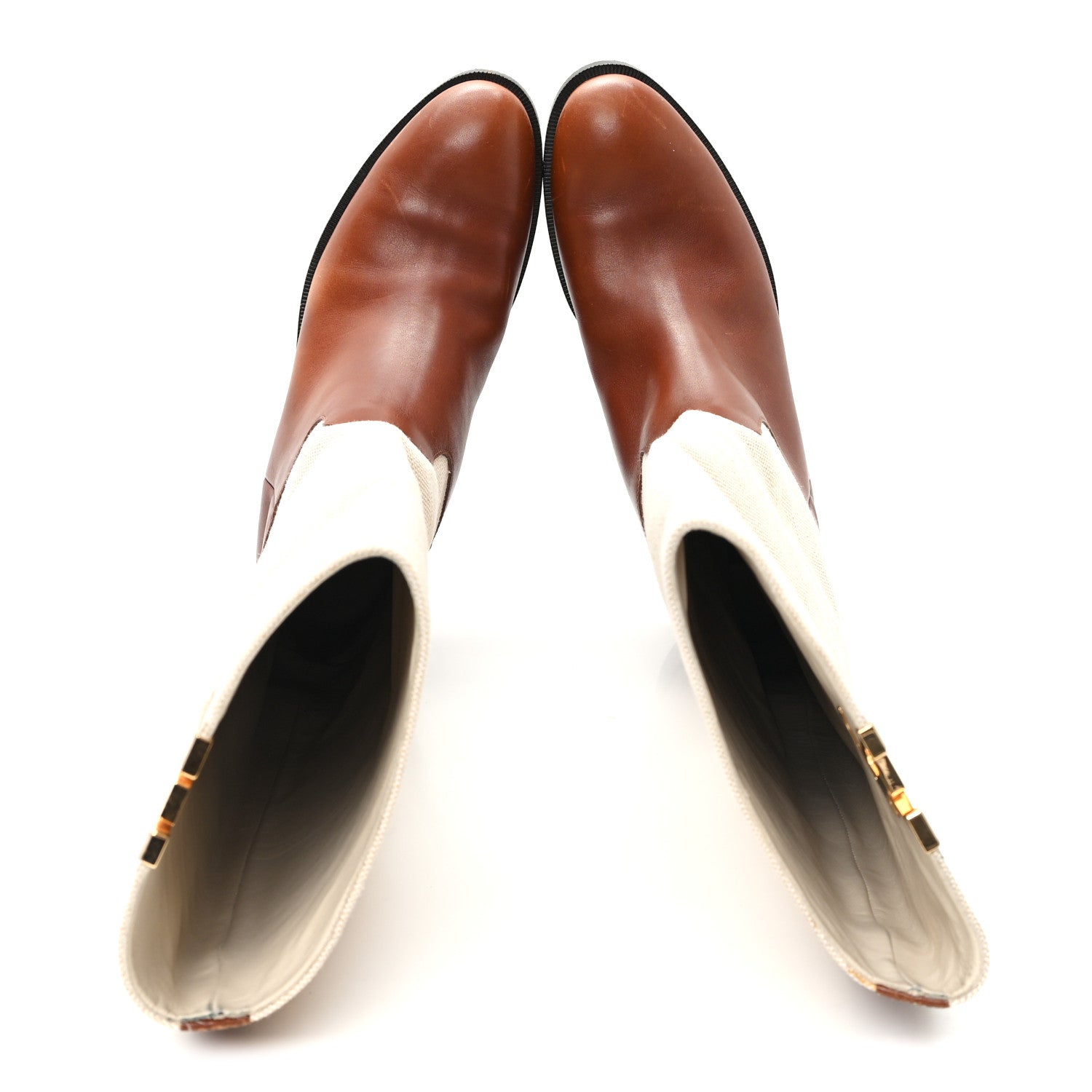 Louis Vuitton Canvas Calfskin Heritage Flat High Boots 38 Beige Brown