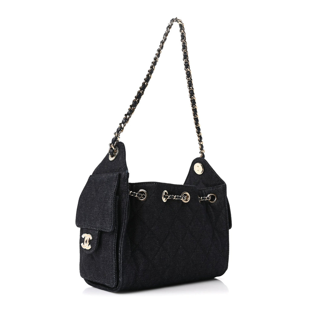 Chanel Denim Quilted Mini Chanel 25 Handbag Dark Blue