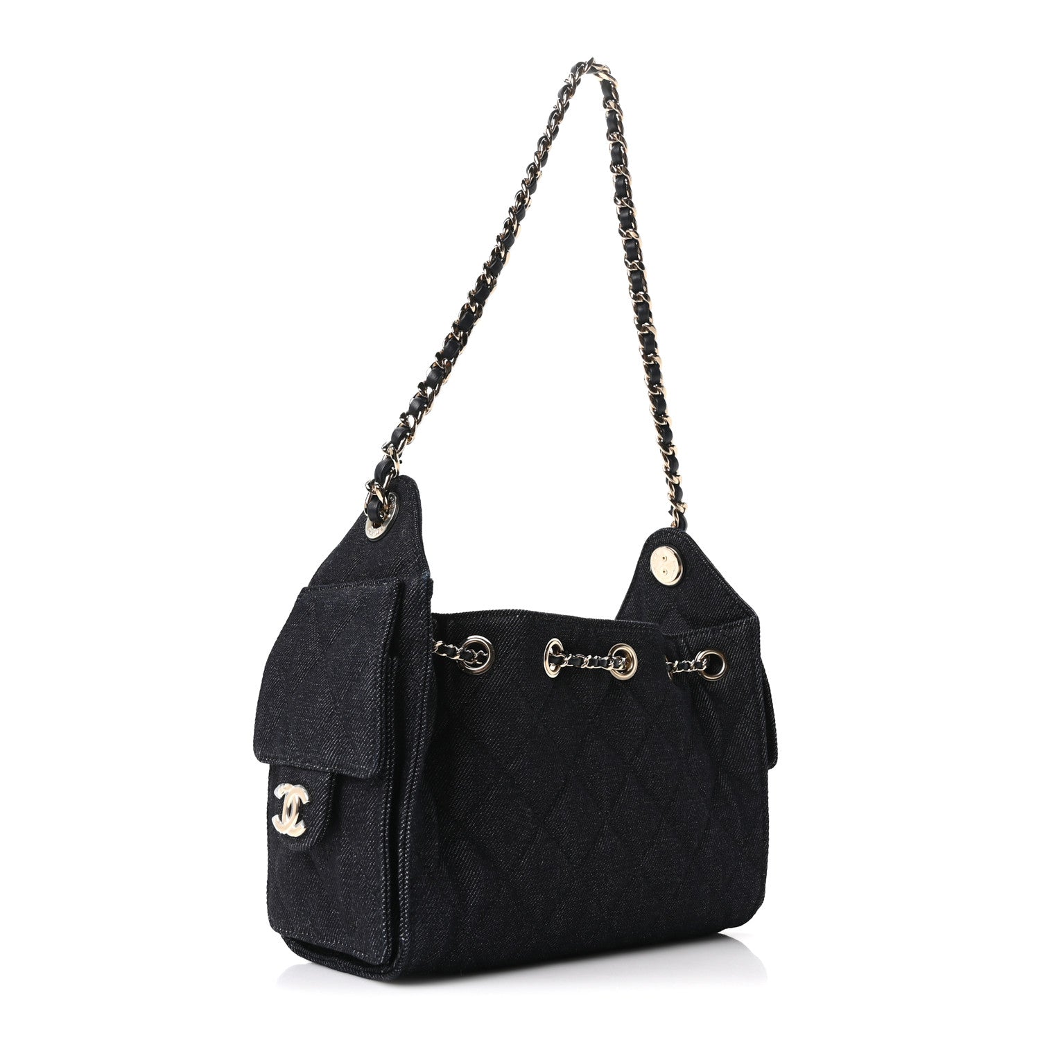 Chanel Denim Quilted Mini Chanel 25 Handbag Dark Blue