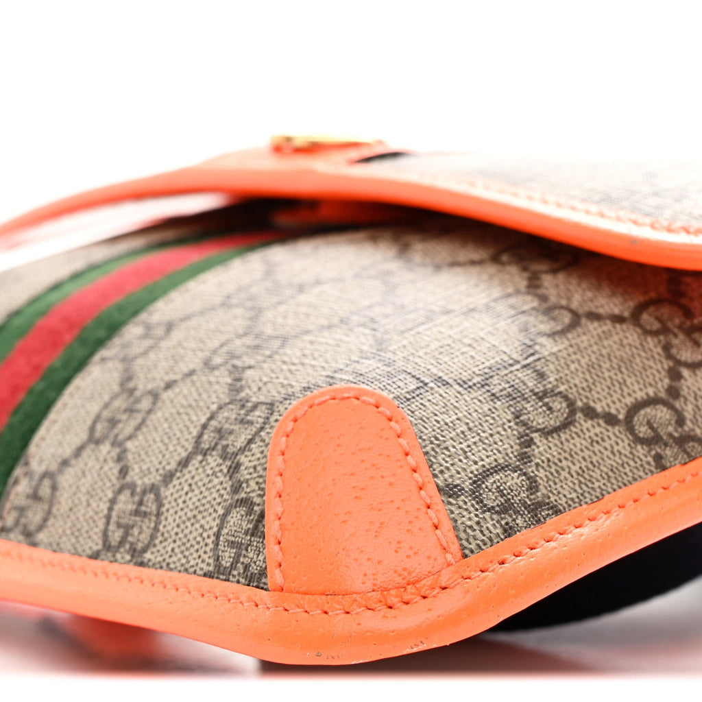 Gucci GG Supreme Monogram Web Small Ophidia Belt Bag Beige Ebony Orange Fluo