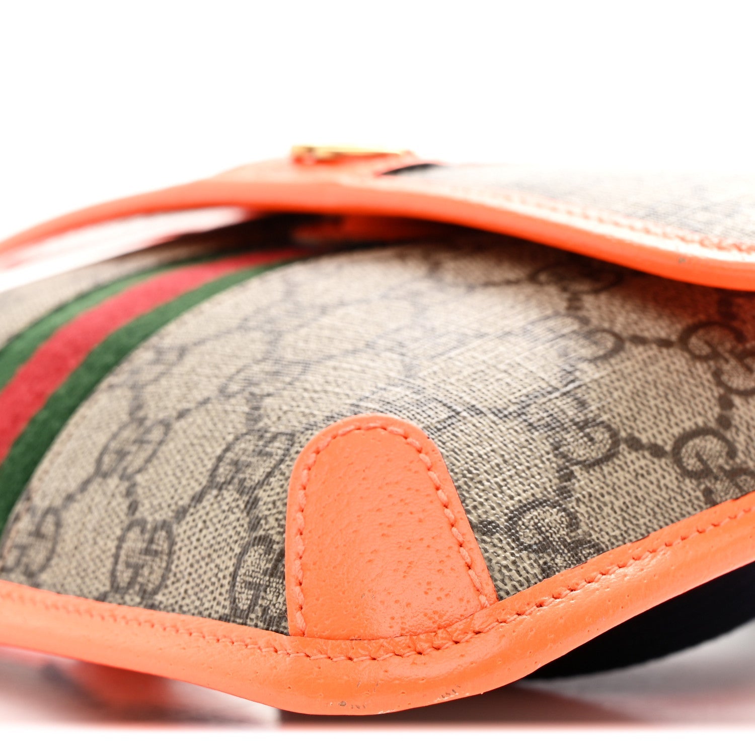 Gucci GG Supreme Monogram Web Small Ophidia Belt Bag Beige Ebony Orange Fluo