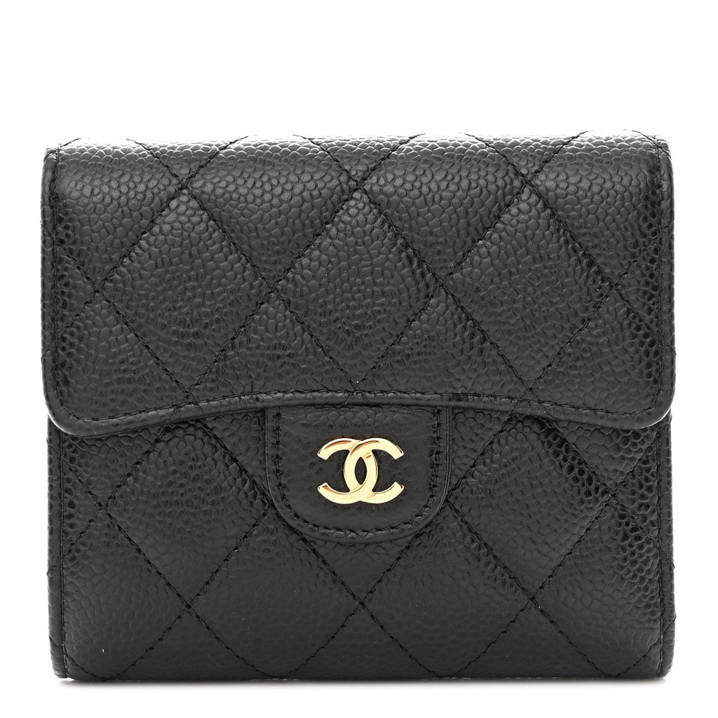 Caviar Quilted Compact Flap Wallet Black