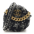 Chanel Tweed Quilted 19 Round Clutch With Chain Black White