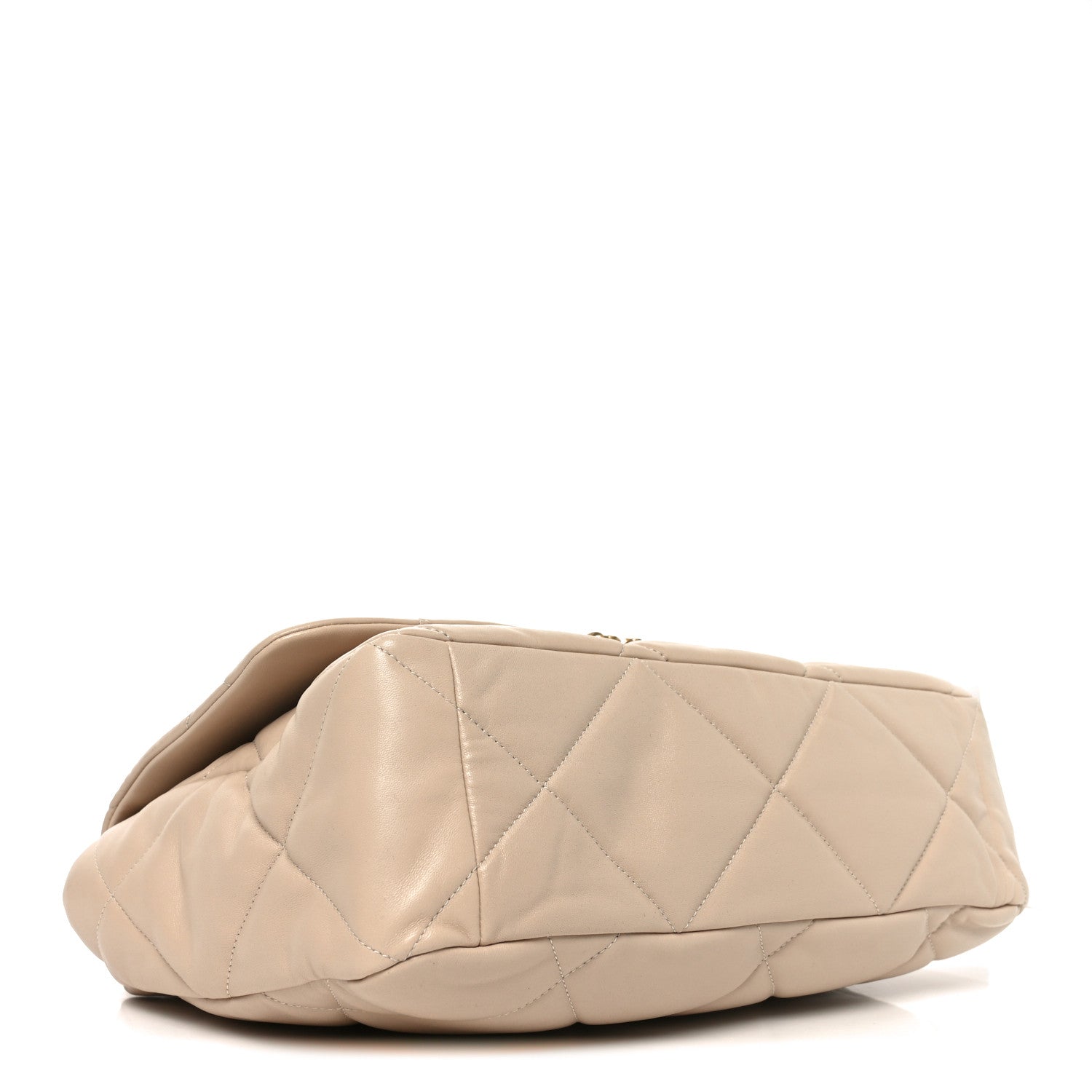 Chanel Lambskin Quilted Maxi Chanel 19 Flap Beige