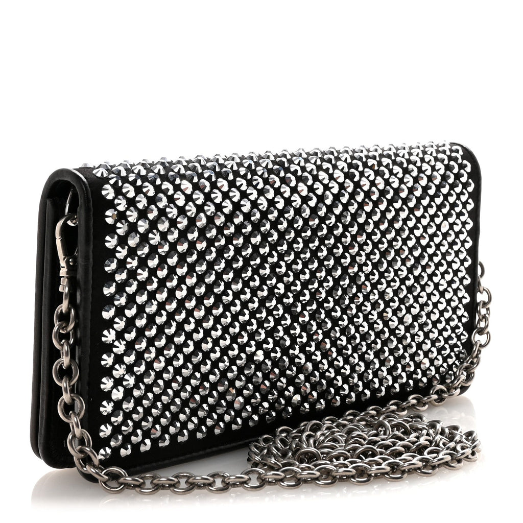 Prada Satin Crystal Metal Triangle Logo Mini Crossbody Bag Cristal