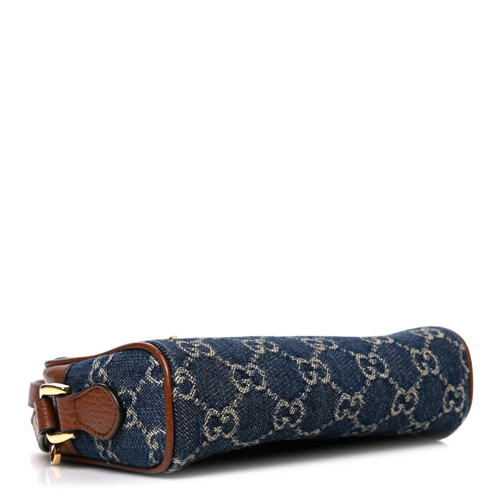 Gucci New Denim GG Monogram Dollar Calfskin Mini Ophidia Shoulder Bag Blue Tea Cuir Epilog