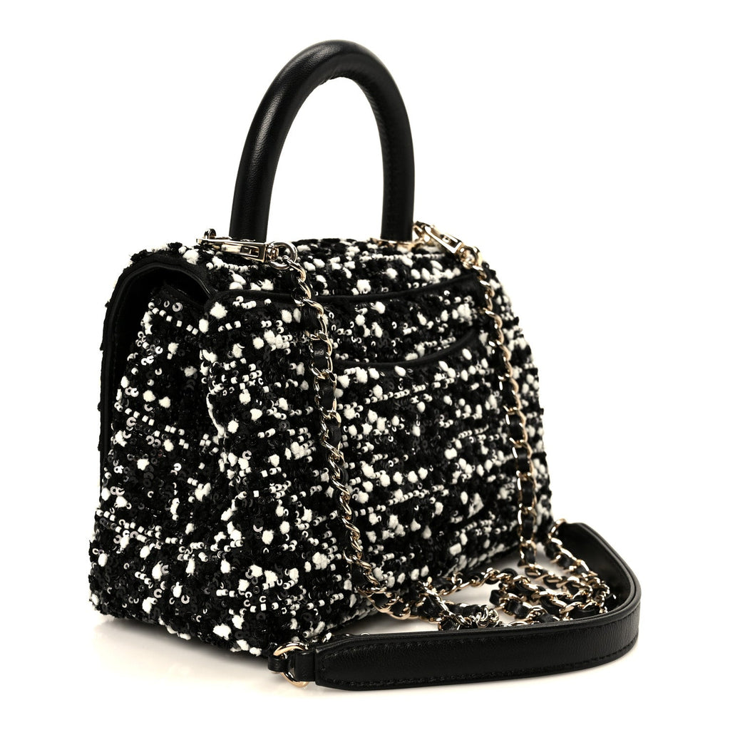 Chanel Lambskin Sequin Beaded Extra Mini Coco Handle Flap Black White