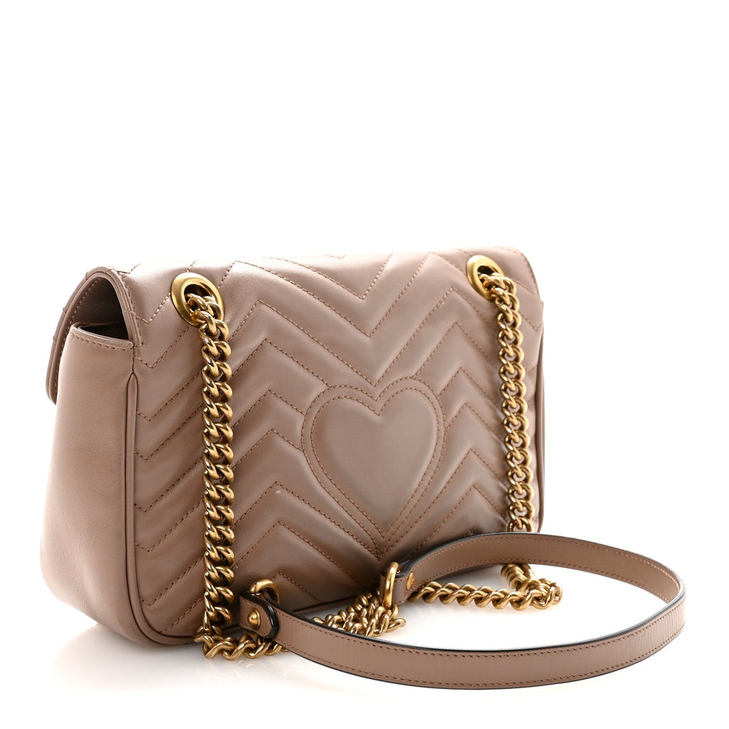Gucci Calfskin Matelasse Small GG Marmont Shoulder Bag Porcelain Rose