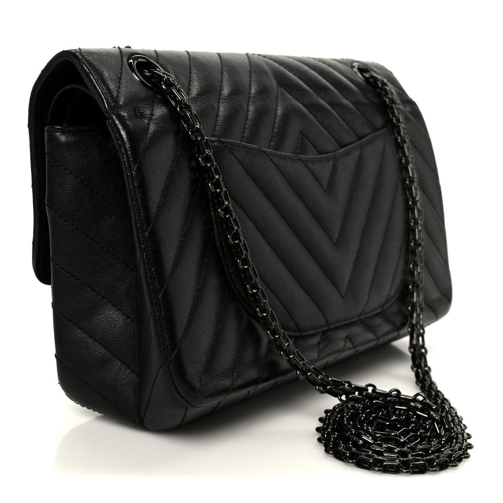 Chanel Sheepskin Chevron Quilted 2.55 Reissue 225 Double Flap So Black