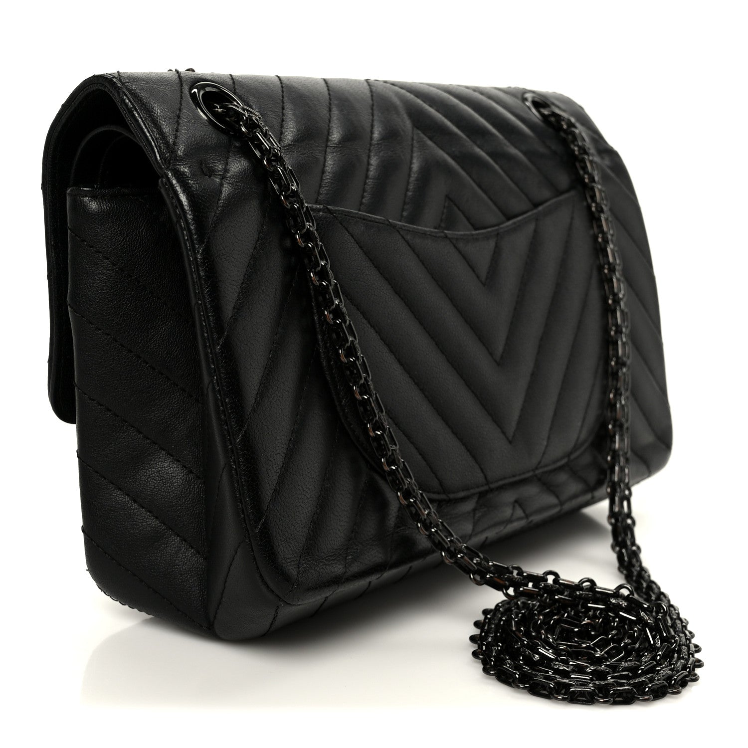Chanel Sheepskin Chevron Quilted 2.55 Reissue 225 Double Flap So Black