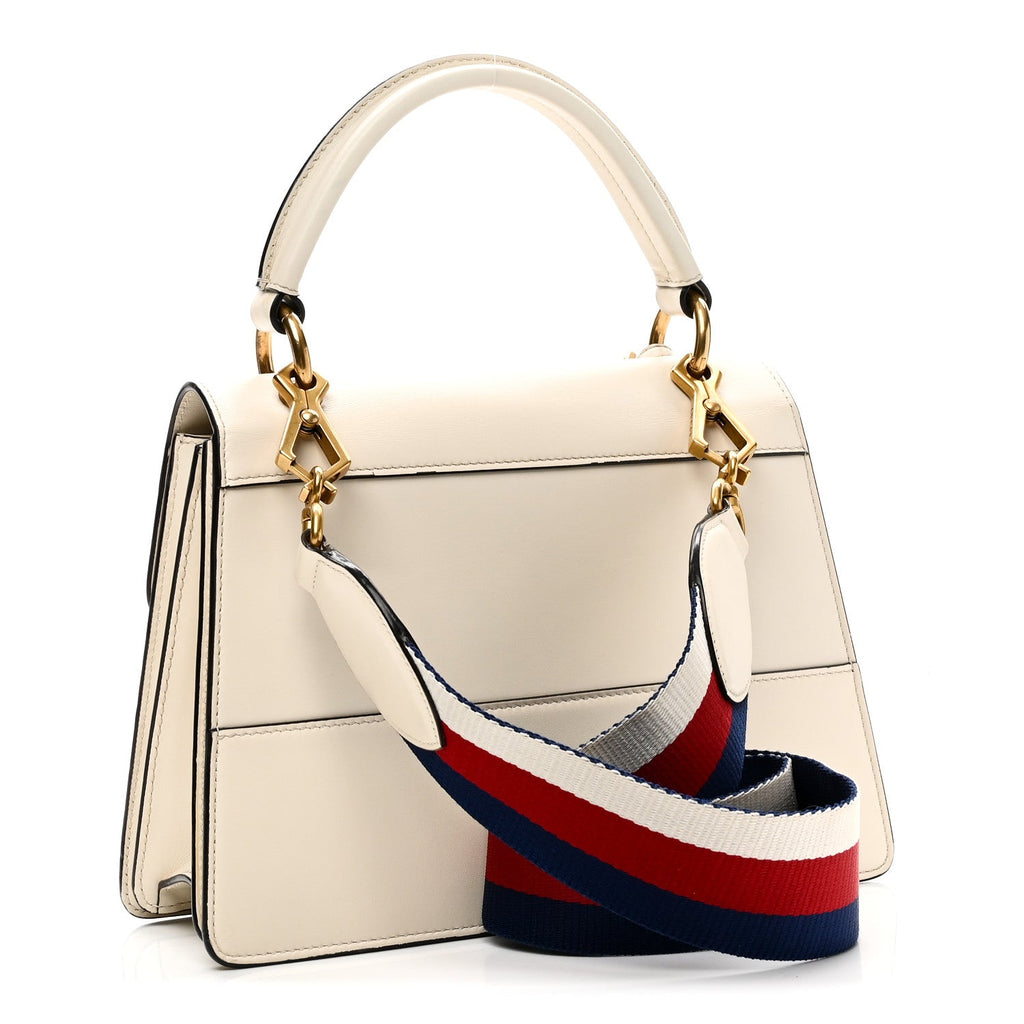 Gucci Calfskin Sylvie Web Small Queen Margaret Top Handle Bag White