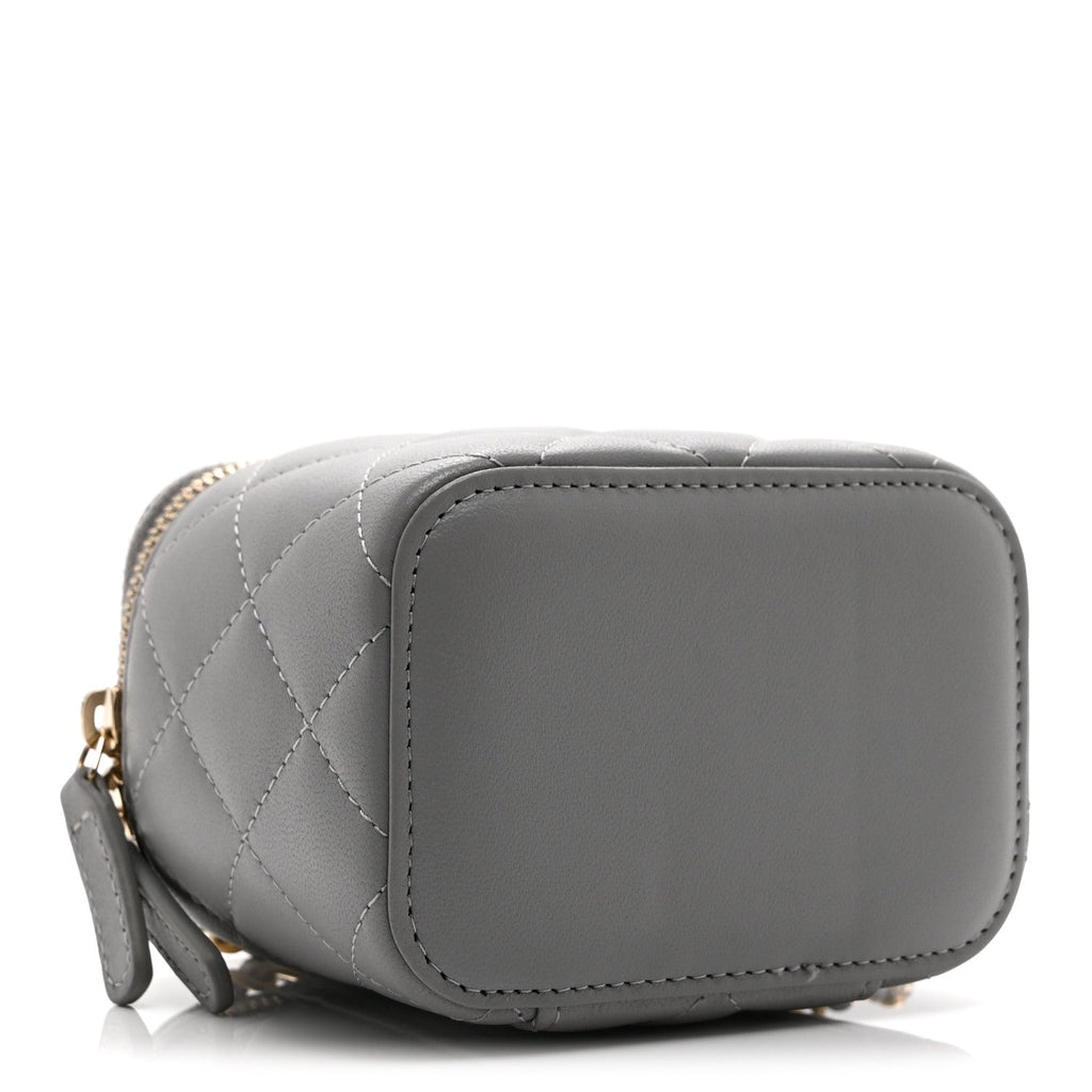 Chanel Lambskin Quilted Pearl Crush Mini Vanity Case With Chain Light Purple