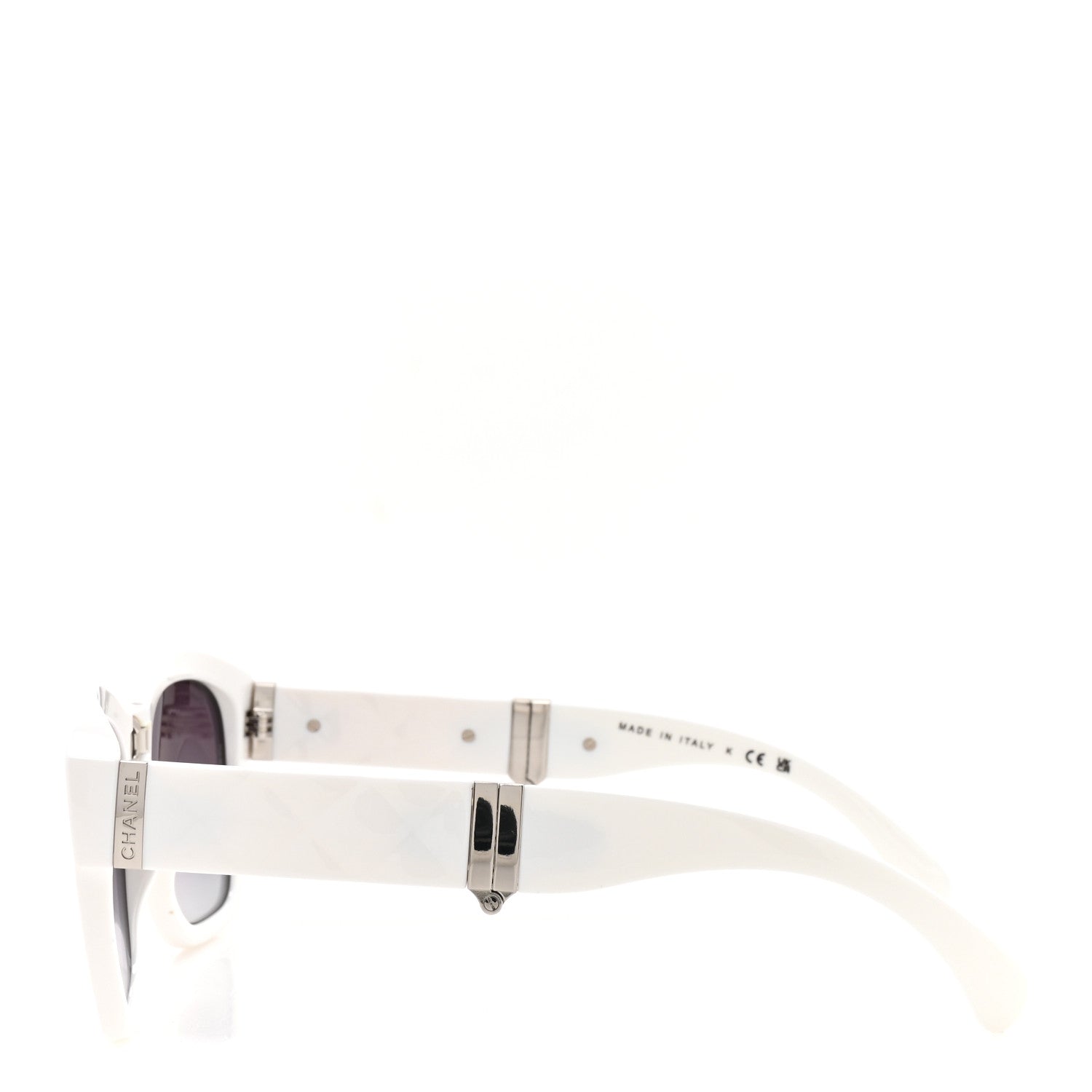 Acetate Metal Crystal Square Folding Sunglasses 6055-B White