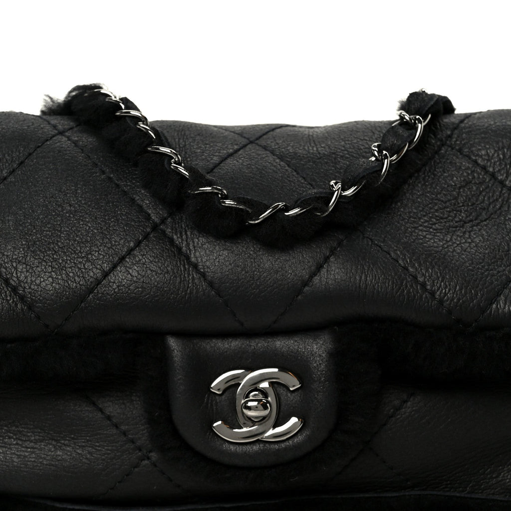 Chanel Shearling Quilted Medium Single Flap Black