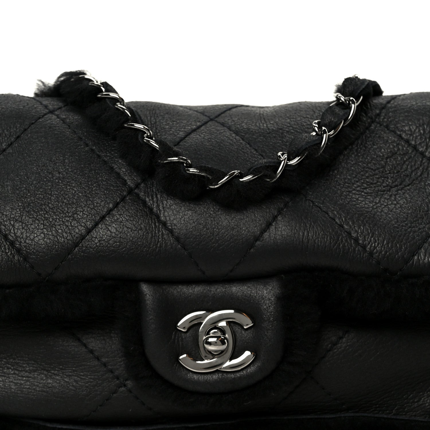 Chanel Shearling Quilted Medium Single Flap Black