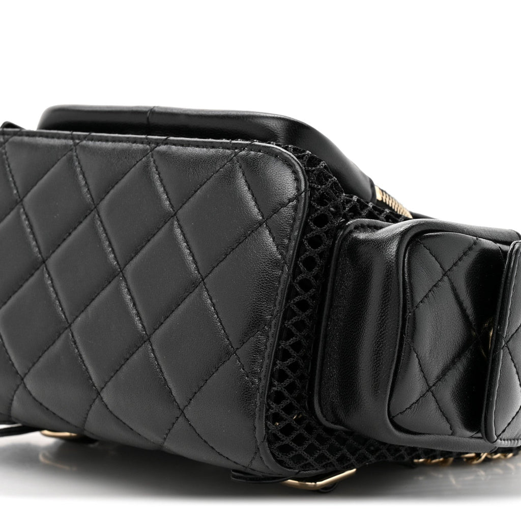 Chanel Shiny Lambskin Mesh Quilted Small Cargo Duma Drawstring Backpack Black