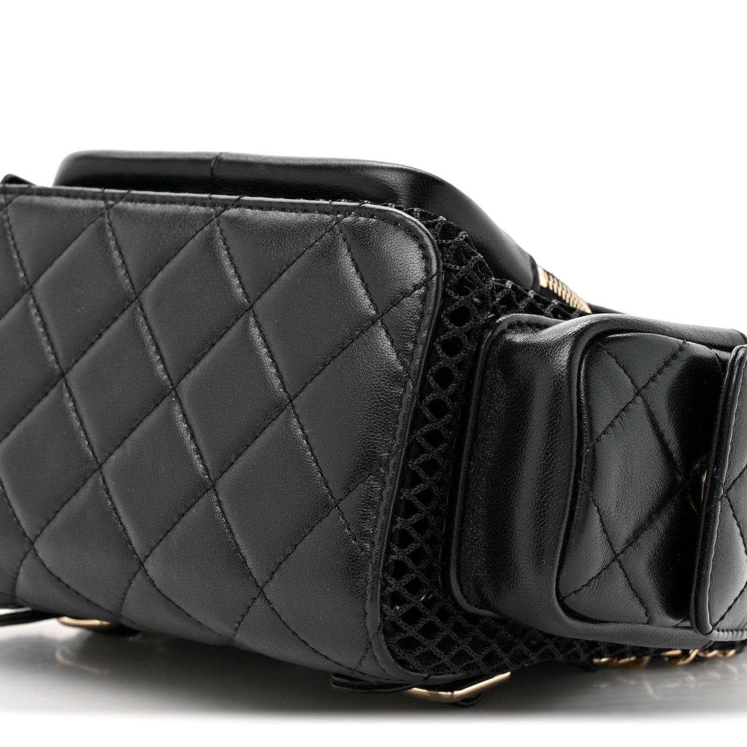 Chanel Shiny Lambskin Mesh Quilted Small Cargo Duma Drawstring Backpack Black