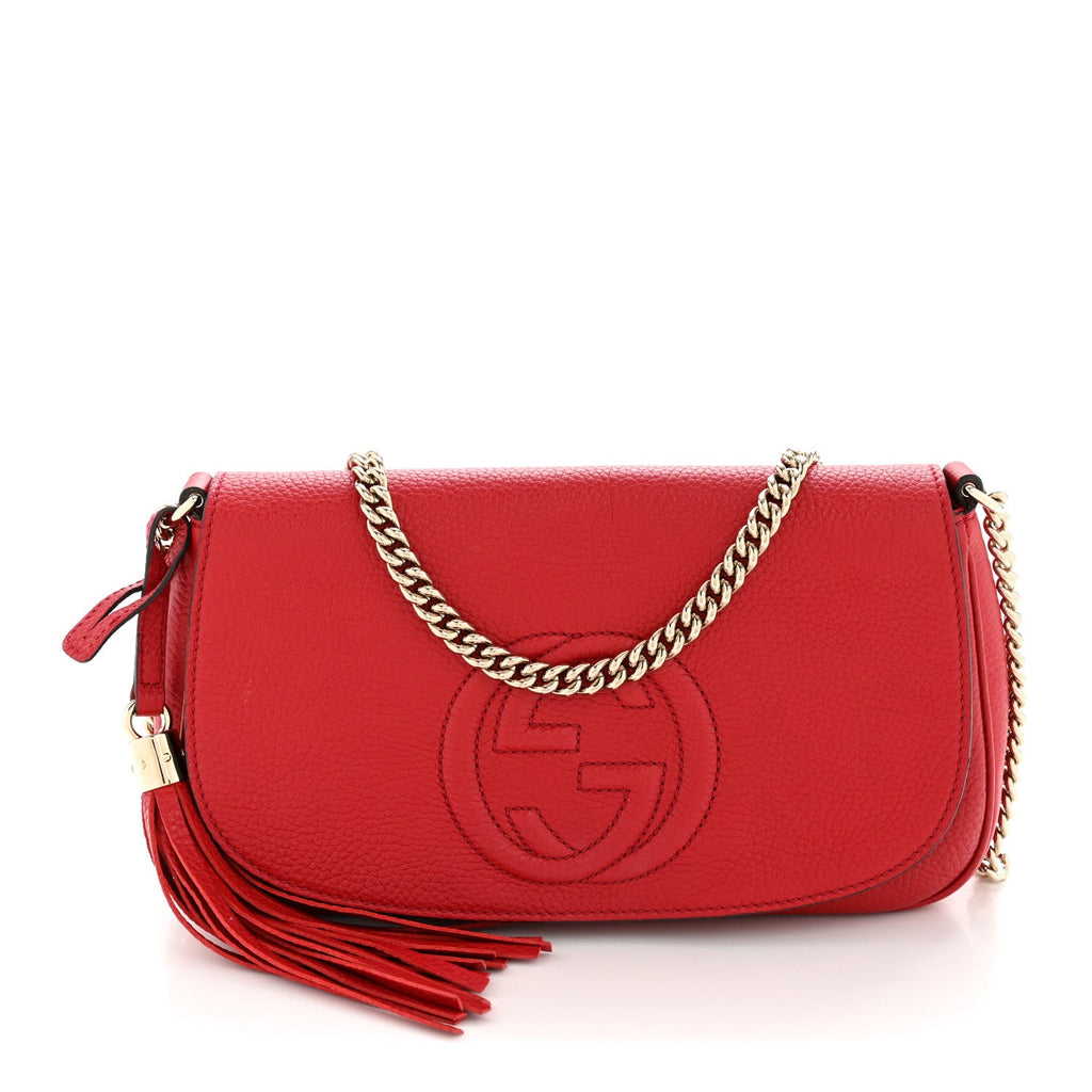 Gucci Pebbled Calfskin Medium Soho Flap Crossbody Tabasco Red