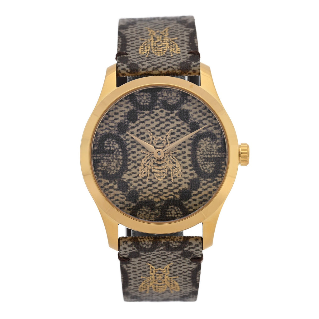Gucci Stainless Steel Canvas 38mm G-Timeless GG Supreme Bee Quartz Watch Brown