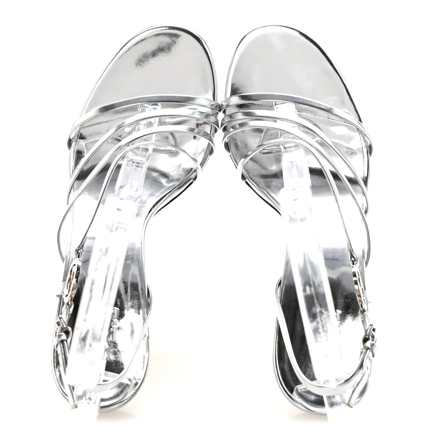 Gucci Metallic Calfskin Interlocking G Strappy Sandals 38 Silver