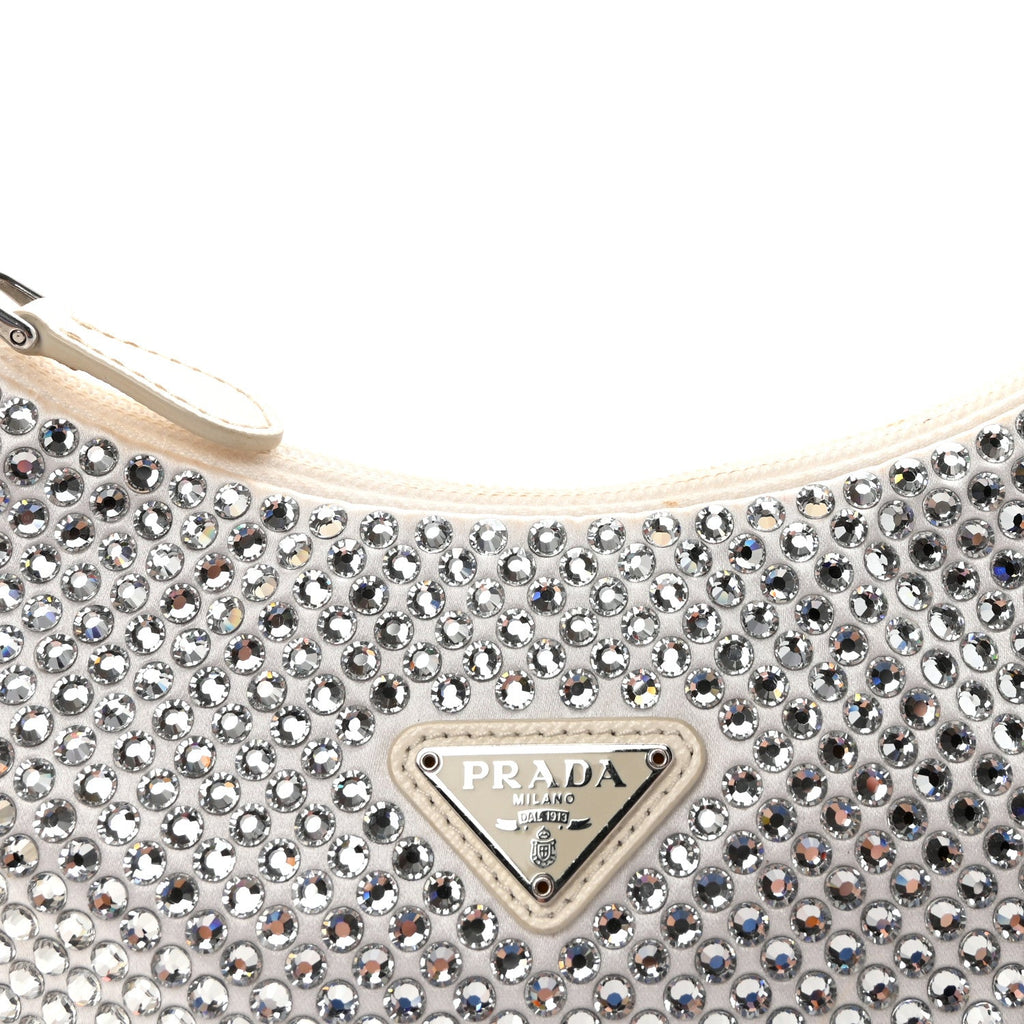 Prada Satin Crystal Mini Re-Edition 2000 Bag White