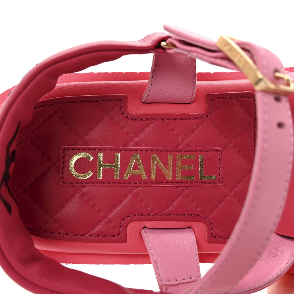 Lambskin Logo Platform Sandals 39 Pink Red
