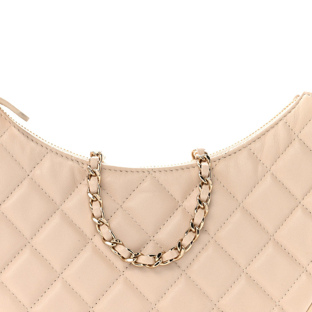 Chanel Lambskin Quilted Small Hobo Bag Light Beige
