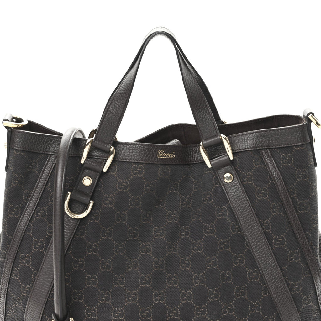 Gucci Monogram Medium Abbey Convertible Tote Dark Brown
