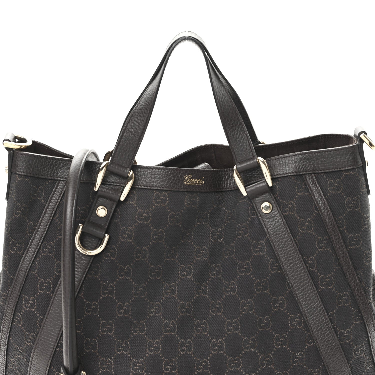 Gucci Monogram Medium Abbey Convertible Tote Dark Brown
