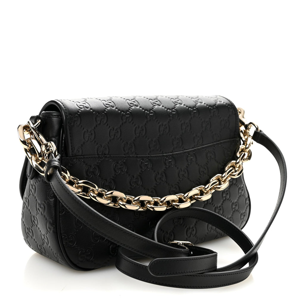 Gucci GG Calfskin Embossed Emblem Medium Arabella Bag Black Black
