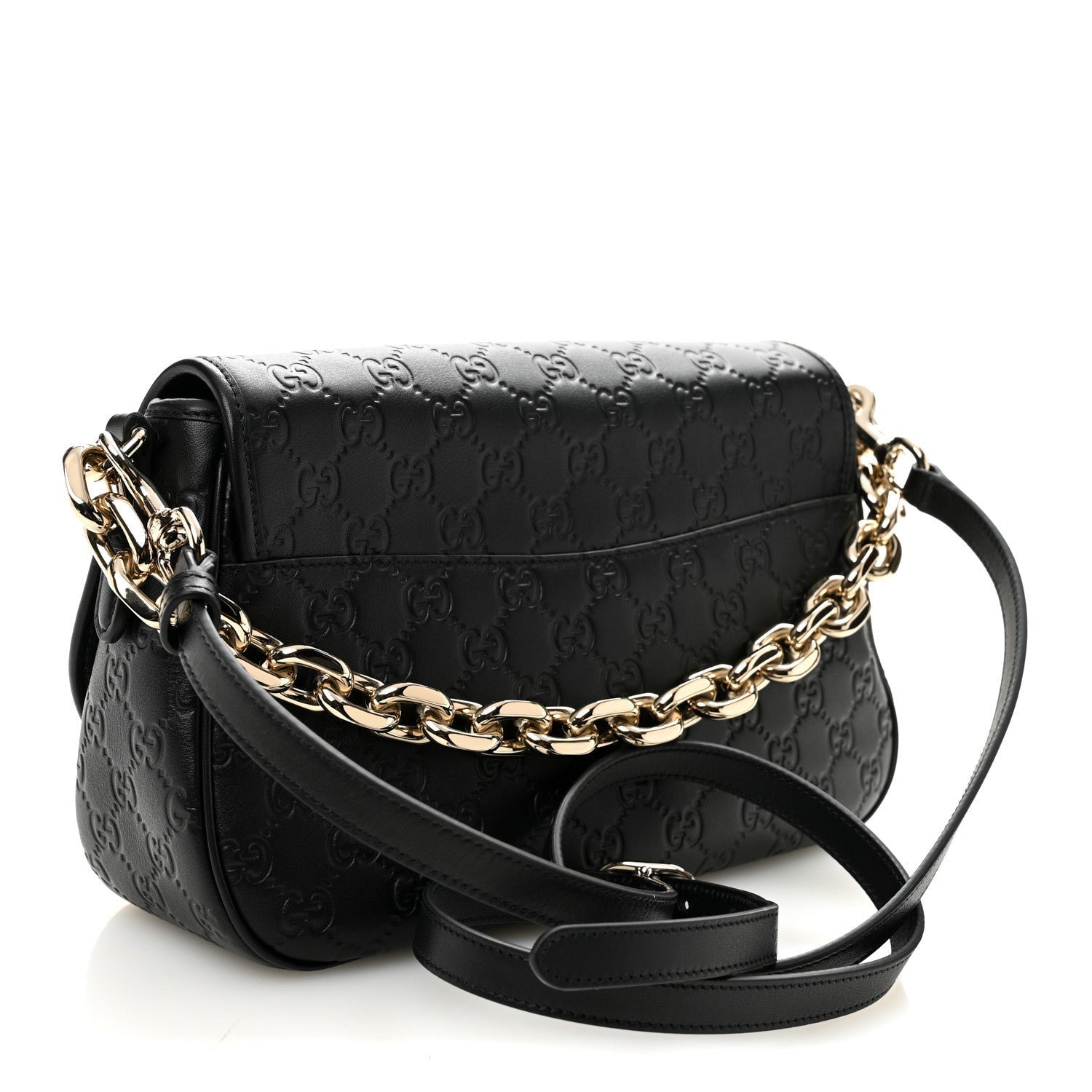 Gucci GG Calfskin Embossed Emblem Medium Arabella Bag Black Black